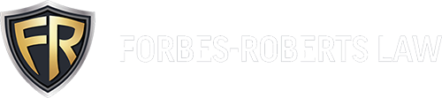 Forbes-Roberts Law firm logo featuring an "FR" monogram on a metallic shield.